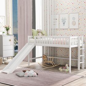 Twin Size Low Loft Bed with Ladder and Slide; White(OLD SKU:WF196418AAK)