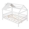 Full Size Wood House Bed with Fence; White